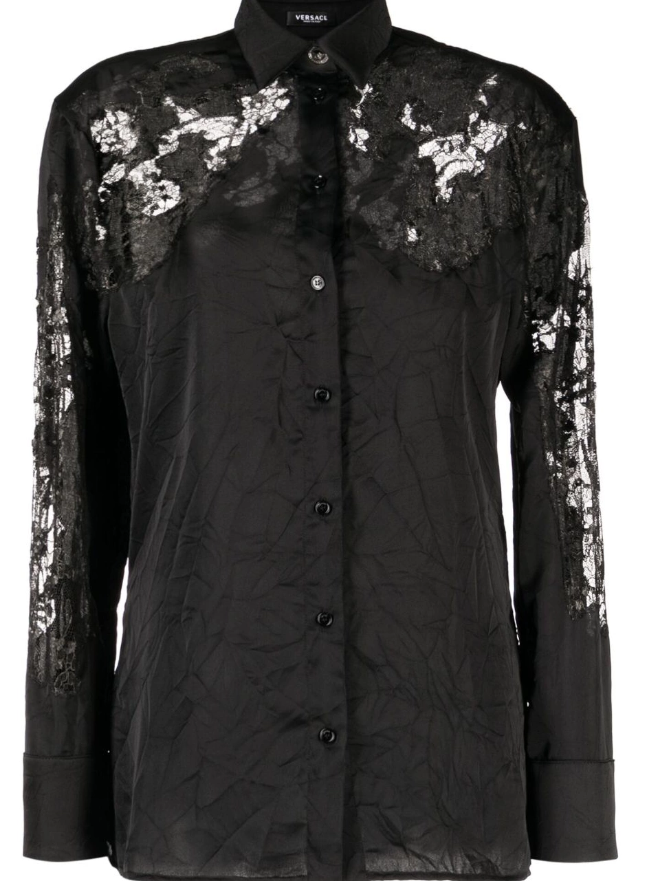 Women Versace crinkled sheer-lace satin shirt 0819